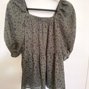 Bobeau Olive and Black Peplum Blouse size L